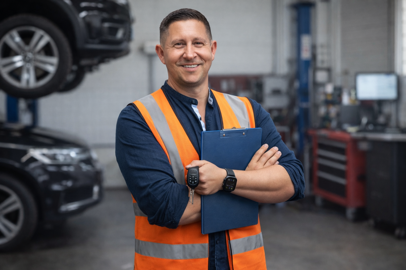 Marco Schwanke als Kfz-Sachverständiger bei der Arbeit